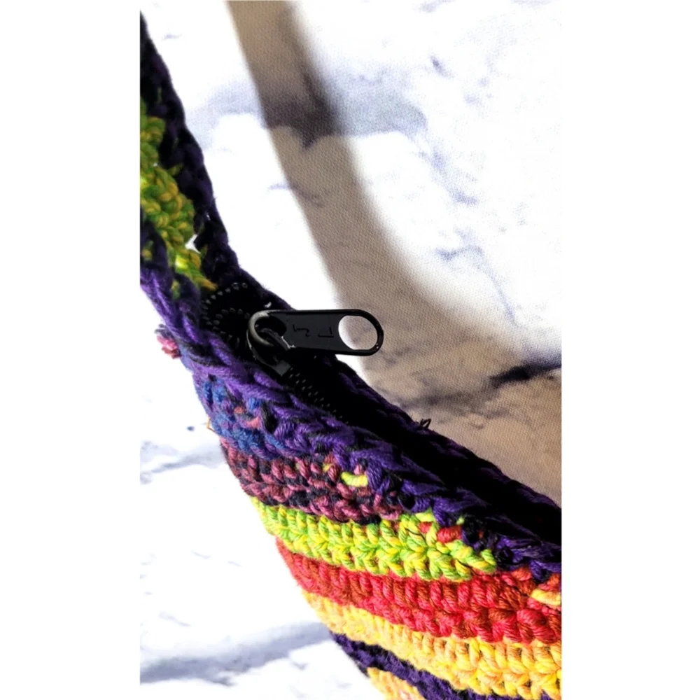 Crocheted Knit Bohemian Bucket Purse Art-to-Wear Boho Shoulder Hobo Bag Artsy